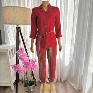 Paraphrase Red Linen Pant And Blazer Jacket Set Size 8 Vibrant Retro Striped